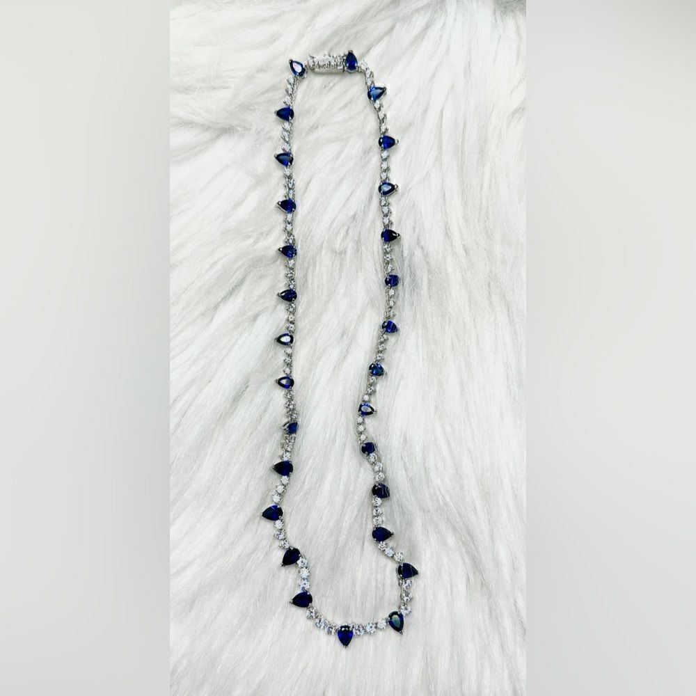 Giani Bernini Necklace, Sterling Silver Fine Jewelry, Deep Dark Blue Stones‎